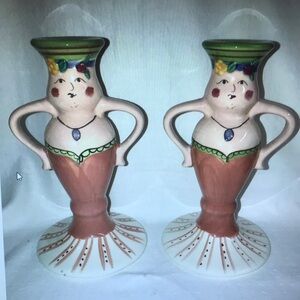 Set of 2 Pfaltzgraff Pistoulet‎ Madame Claude Candle Holders by Jana Koplen